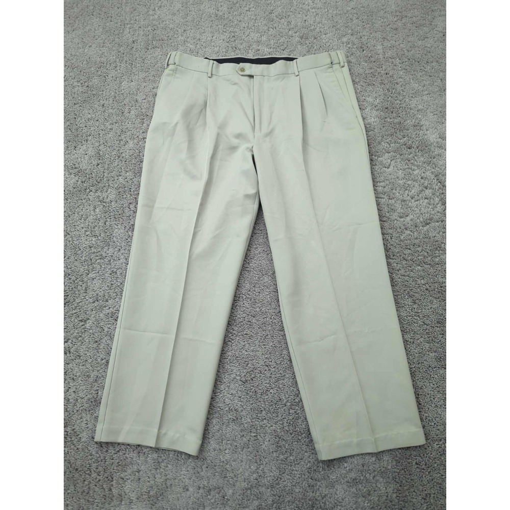 Savane Pants Mens 42x30 Beige Comfort Plus Poly‎ Pleated Golf Performance